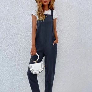 Solid Slant Pocket Overall Jumpsuit